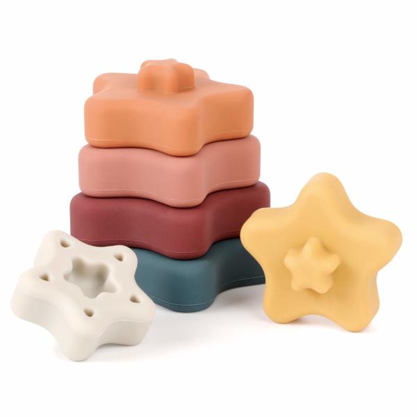 Silicone Baby Stacking Rings Baby Teether Baby Toy Soft Stacking Rings Multi Color Star Shaped Infant Toys