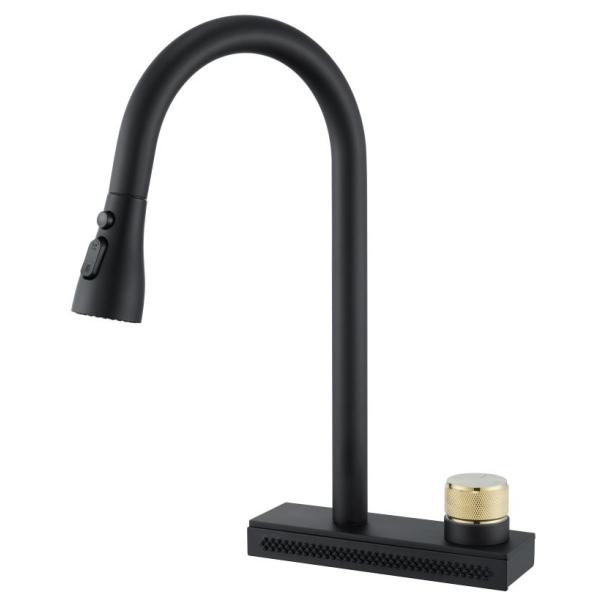 Modern Kitchen Faucet with Pull Down Sprayer Stainless Steel Brushed Nickel Commercial Bar Waterfall