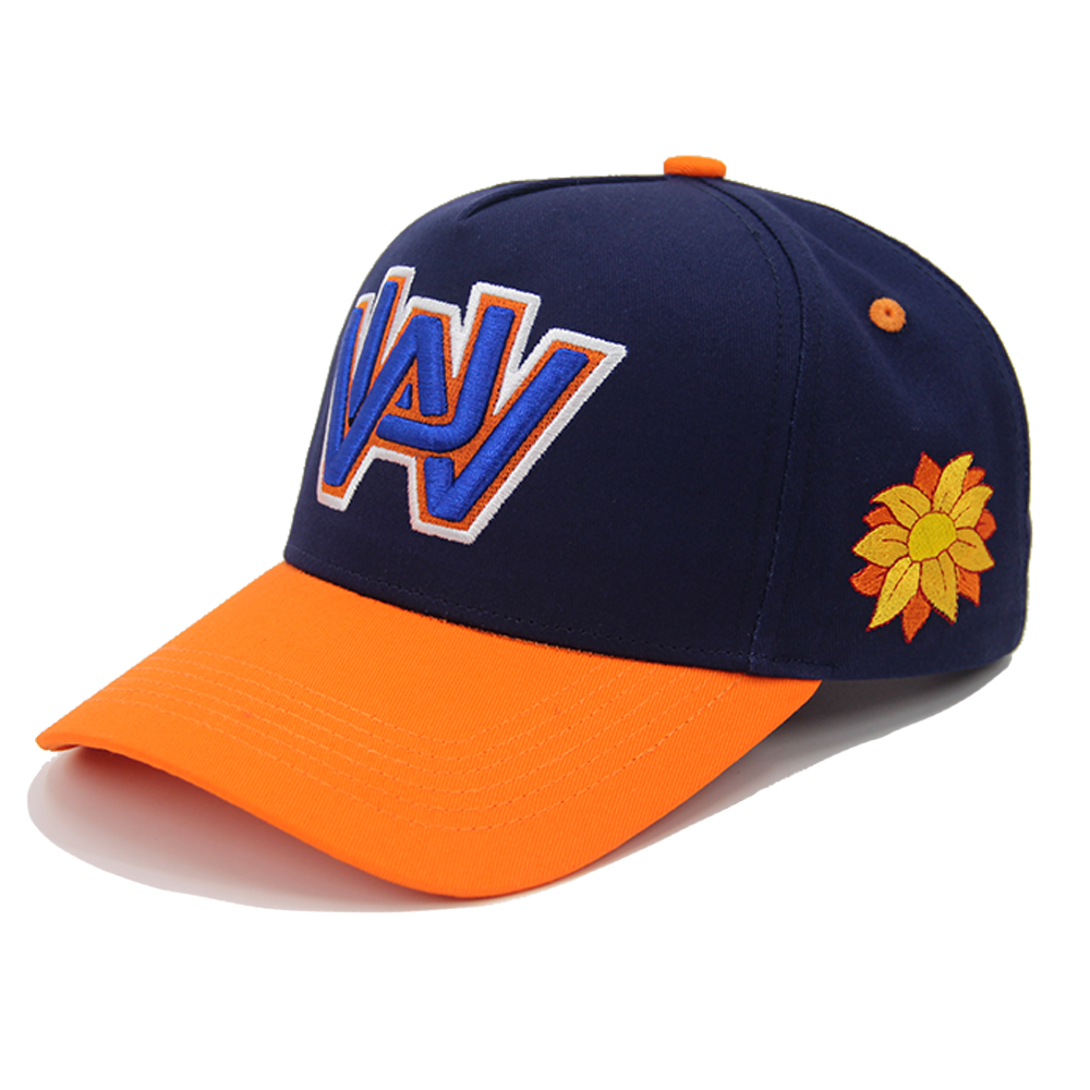 Custom Curved Brim Cotton Baseball Caps 5 Panel Adjustable Colorblock With 3D Embroidery Logo
