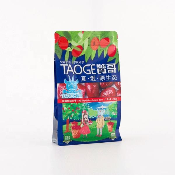 Custom Printed PET Flat Bottom Plastic dried fruit packaging bag with zip lock