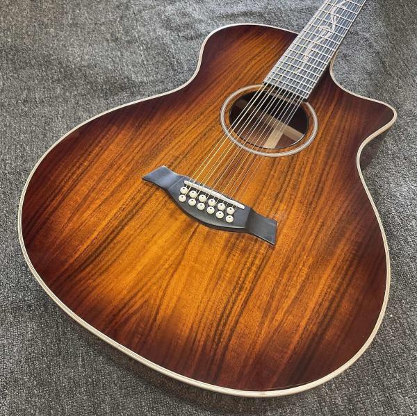 Custom 12 Strings KOA Wood Taylor Style Acoustic Guitar Glossing Finish Body Matt Neck Open Tuner