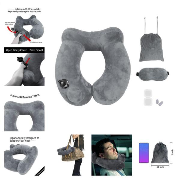 Foldable U-Shape Inflatable Travel Pillow Portable Office Lunch Air Cushion TPU Neck Support