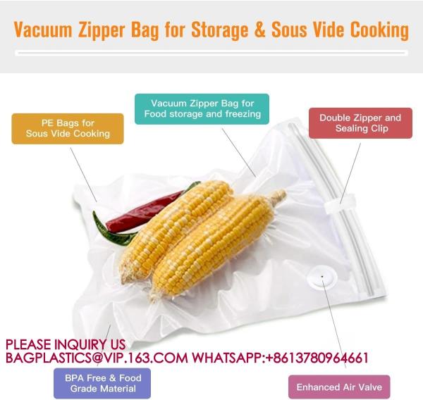 Vacuum Food Saver Bag, Reusable Freezer Bags, Vac Seal Bag Double Lock Zipper Keep fresh