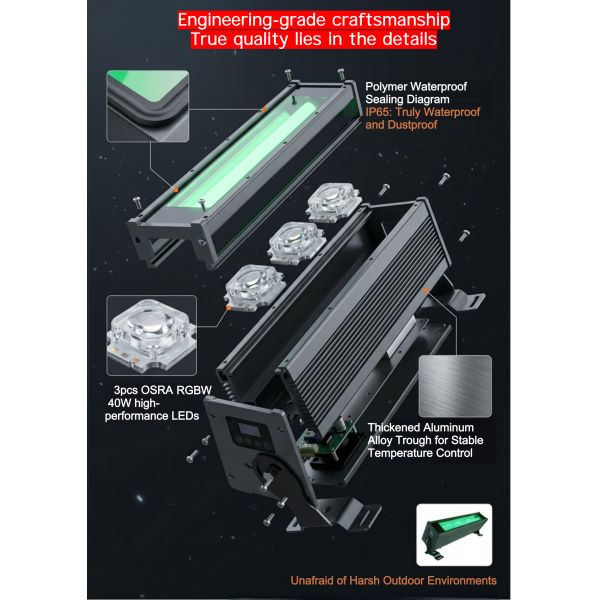 120W Outdoor Water Ripple Light LED Linear Bar RGBW Wave Effect Wall Washer Landscape Lighting