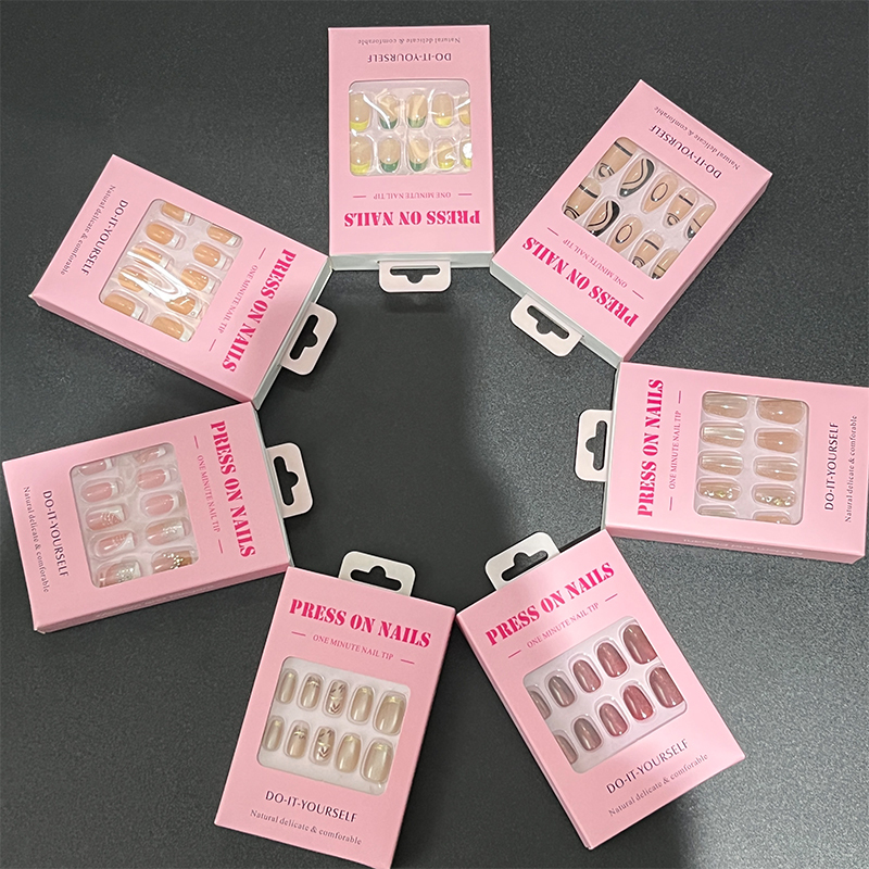 Luxury Custom Pink Press On Nail Packaging Paper Fake Nail Packaging Boxes