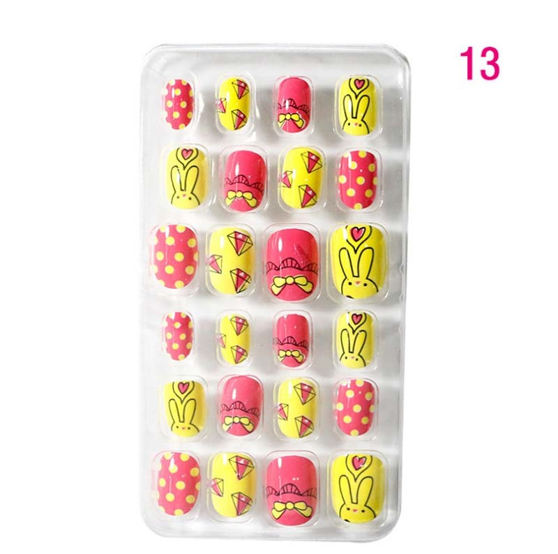 24Pcs Cute Cartoon Short Kids False Nail Self Adhesive for Children