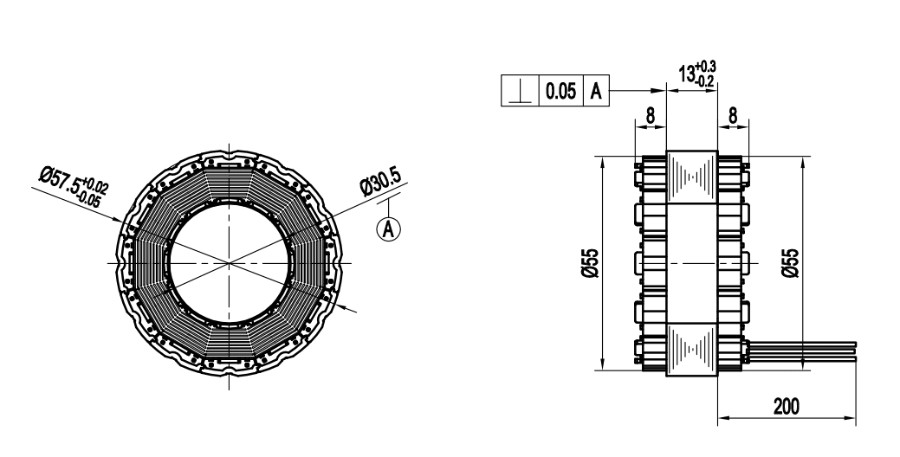 мотор сервопривода 0.32NM 60mm Frameless 100W 48V 4000RPM 3.5A