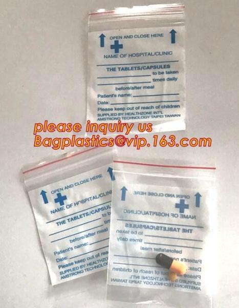 Custom printed LDPE medical k pills medicine zipper resealable small plastic bag, medical grade clear plastic zipp