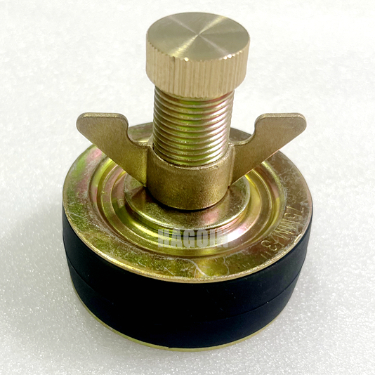 Centre locking drain test plug (drain test bung) with brass wing nut and  rubber sleeve. Mechanical expansion design for temporary sealing, water & air pressure testing of drainage, sewer and plumbi