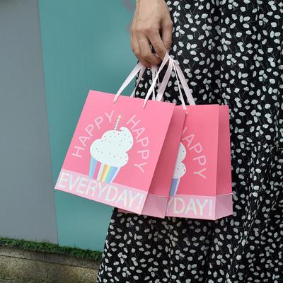 Pink Cute Cartoon Paper Tote Bags English Letters Hand Held Baking Packaging Bag