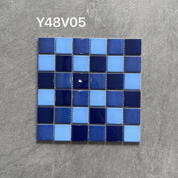 Wholesale Price Wave Surface Blue Ceramic Mosaic Swimming Pool Tiles From Foshan China