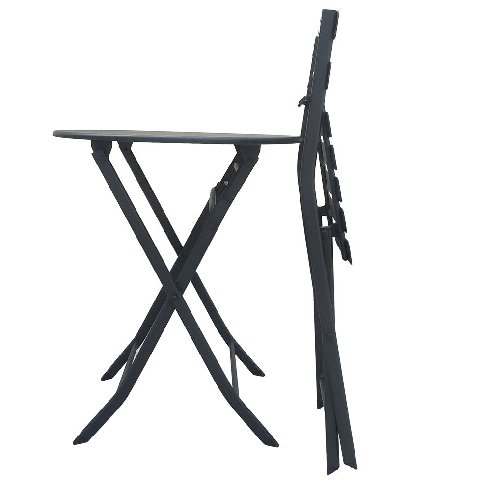 Wholesale Price Outdoor Furniture Iron Frame Folding Table and Chair Black Rust Prevention Fold Chairs and Round Table
