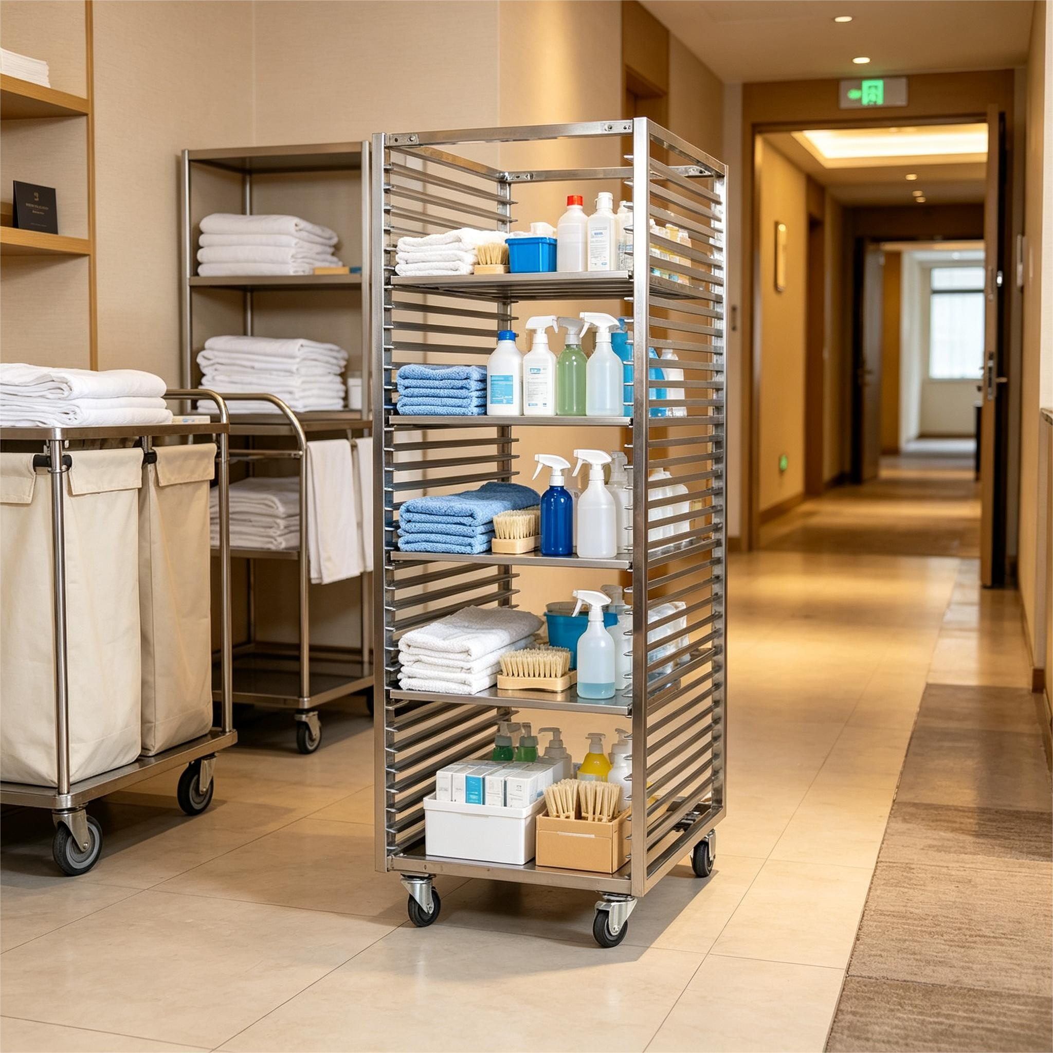 High Temperature Resistant 304 Stainless Steel Tray Trolley 18 Tier for Oven Blast Freezer Cold Room