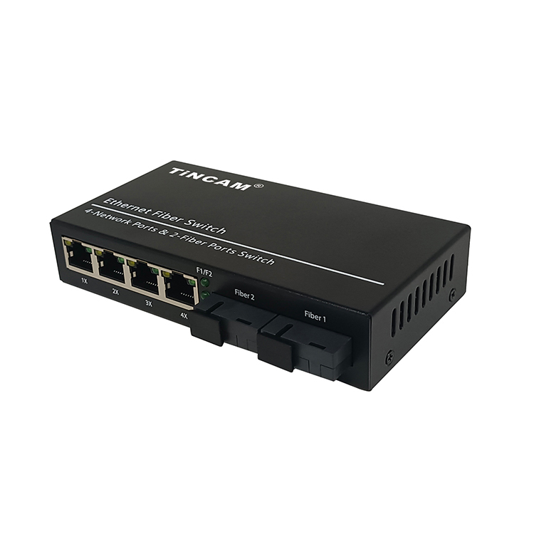 TiNCAM Factory Fast Ethernet PoE Switches with 10/100Mbps Adaptive 2 SC Fiber 4 PoE Port Fiber Media Converter IEEE 802.3af/at 20km 65W Power Adapter TBC-PSF4324E-2S20AB
