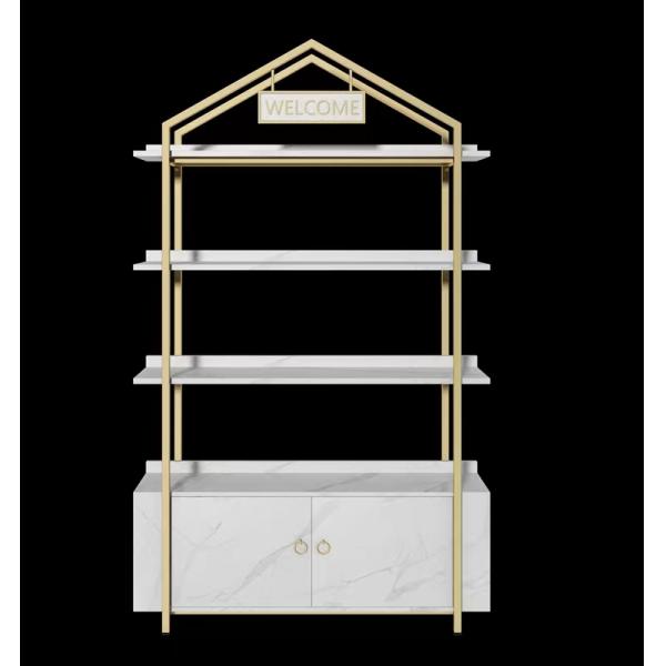 Versatile Cosmetic Luxury Display Cabinets MultiLayer Marble Shelving Golden Body