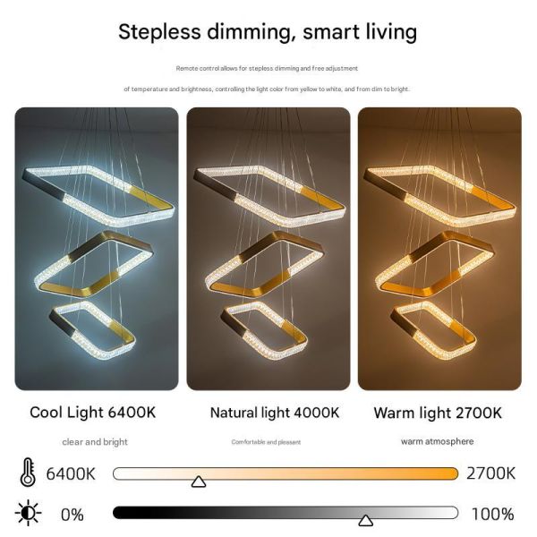 Remote-Controlled Stepless Dimming , Three-Color Temperature, Square Ring Metal Pendant Light