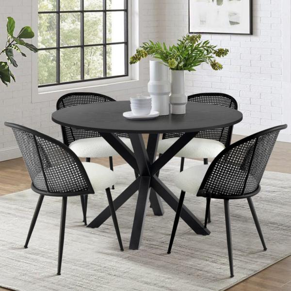 Armless Dining Rattan Wood Table With Wicker Chairs Custom