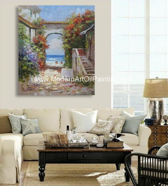 Palette Knife Seaside Town Oil Painting Hand Painted Landscape Painting On Canvas