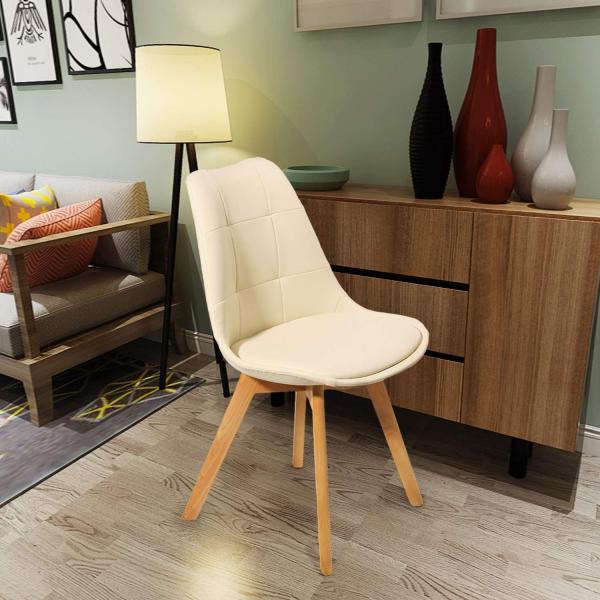 Armless Leisure Upholstered Kitchen Chairs With Sturdy Solid Beech Wooden Legs Scratch Resistance