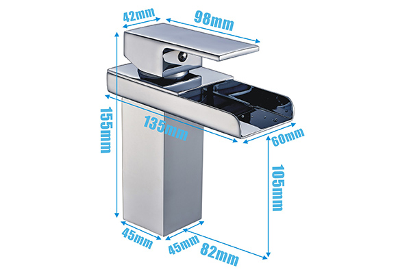 Cold And Hot Water Chrome Bathroom Faucet ROVATE With Rectangular Spout