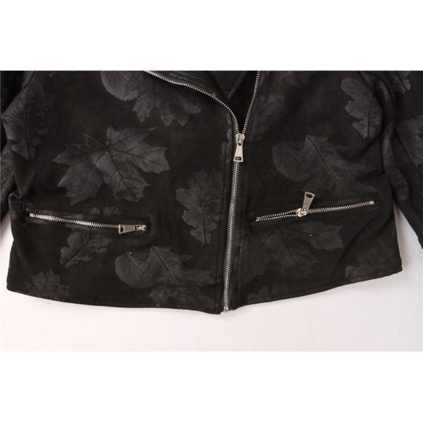 Black Red Cropped Ladies Suede Bomber Jacket With Jacquard Weave