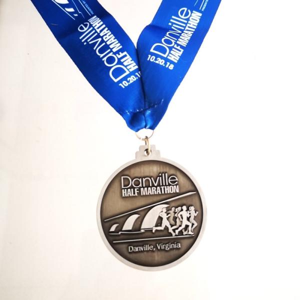 Metal Antique Danville Half Marathon Running Medal with Printed Sublimation Lanyard