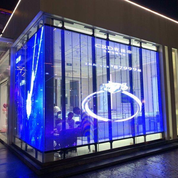 3m*2.5m Transparent Grille LED Screen For Retail Shop Curtain Window