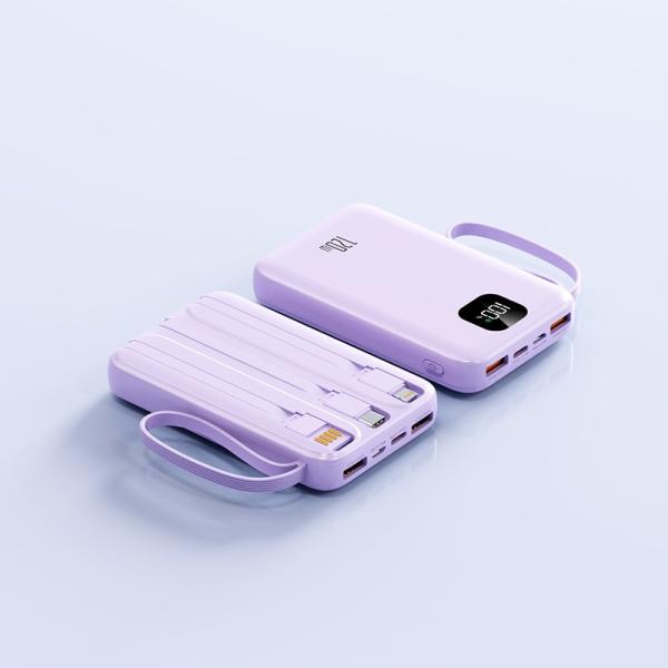 Portable 10000mah Power Banks Apple Interface Handy Lanyard for Easy Carrying Fast Charging 4 In1 Built In Cables