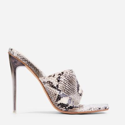 Janbal 10cm Women'S High Heel Slippers Faux Snake Print Open Toe