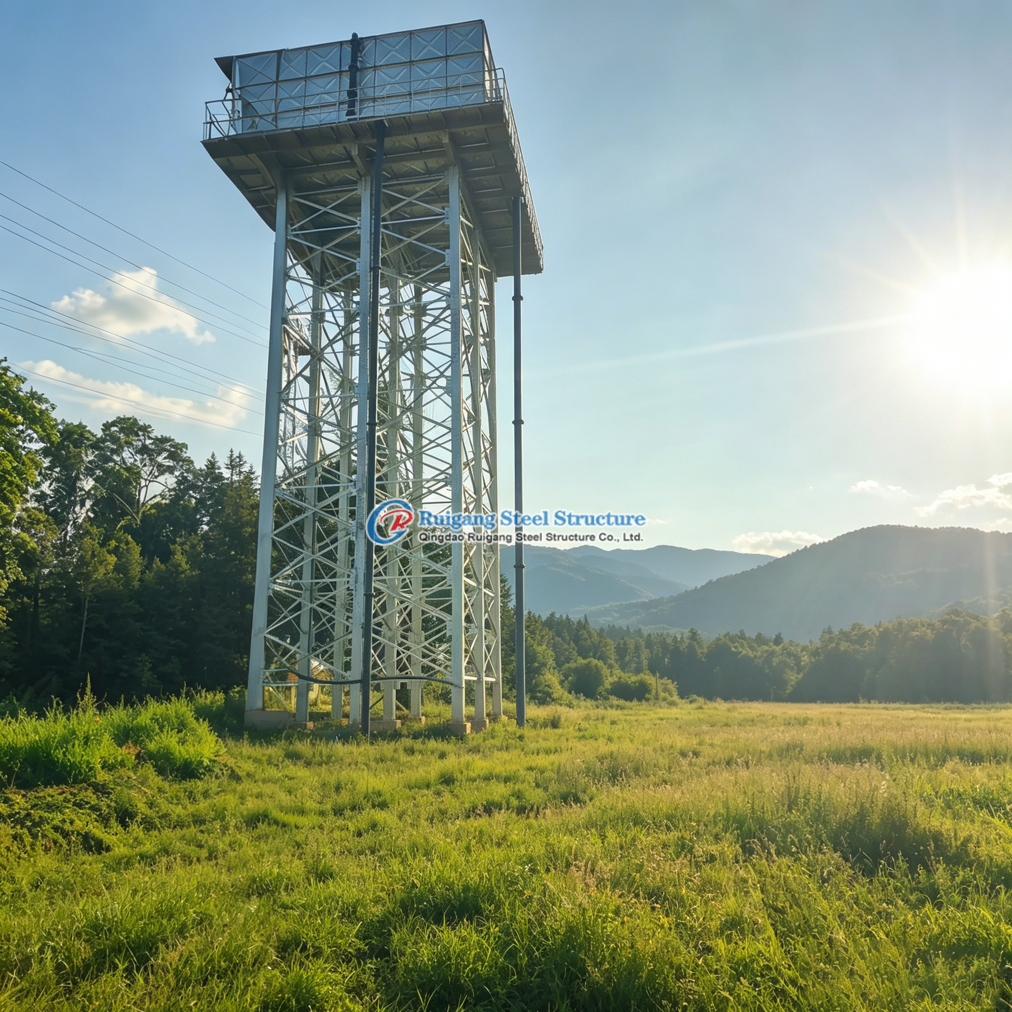 Galvanization Steel HDG Water Tank With Steel Water Tower Tank Stand Industrial Technical 3D Model Design