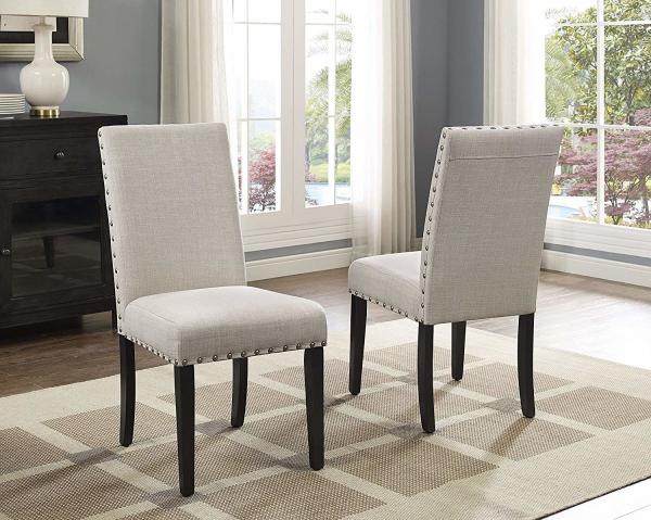 Nailhead Trim Nordic Fabric Dining Room Chairs With Black Powder Coated