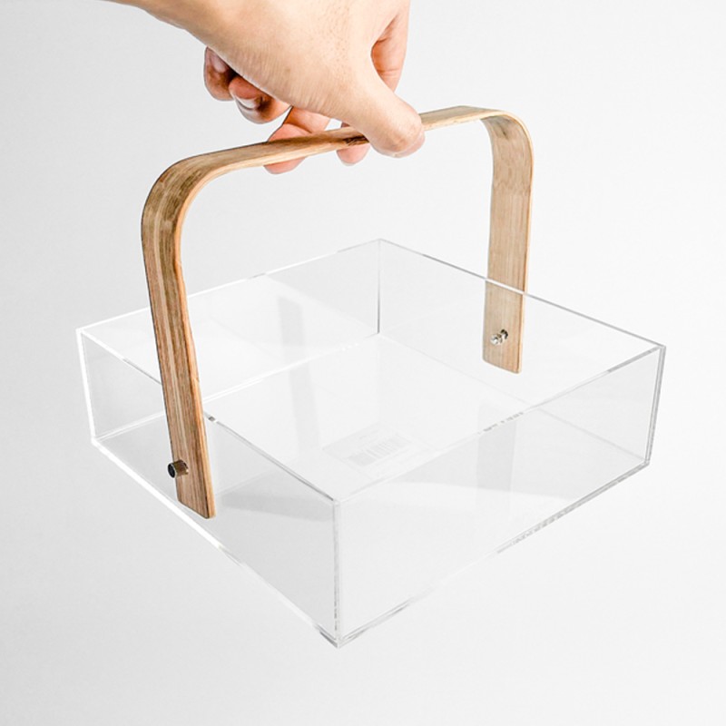 Custom Rectangle Storage Box with Transparent Acrylic Bamboo Handle Modern Design Creative Wood Compartments