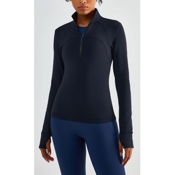 Camisa ecuestre de las medias señoras de la cremallera con los agujeros del pulgar cepillados dentro del top ecuestre del invierno