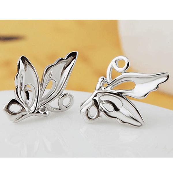 Women's Fashion 925 Silver Plated Butterfly Style Stud Earrings (EESTUD09)