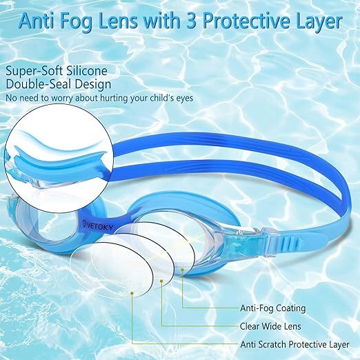 Waterproof Anti-Fog UV Protection Swimming Goggles for Kids with Clear Lens and Earplug Set