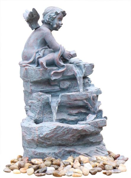Angel On Rock Waterfall Resin Garden Fountains with LED Light Anchor Falls Cascading