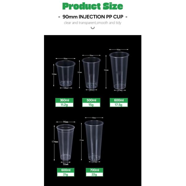 Injection-Molded Cylinder Plastic Cups (500ml / 700ml) for Bubble Tea & Fruit Tea Takeaway