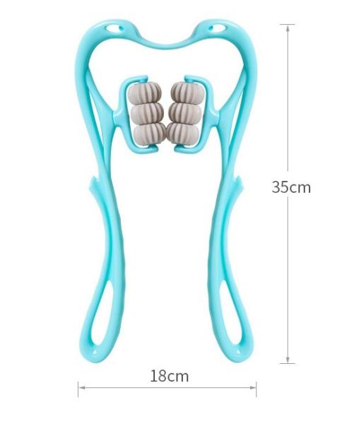 PP and TPR material neck massager blue and pink color easy use six wheel neck and shoulder massager