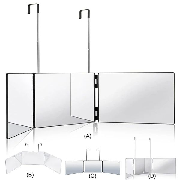 360 Degree Mirror with LED 3-Way Mirror Hair Self Cutting 3 Sides Folding Makeup Mirror with light(WH-MR-86)