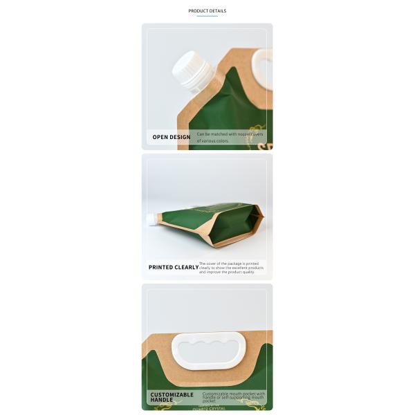 Recyclable Kraft Paper 2L Refill Shampoo Pakcing Spout Pouch With Handle
