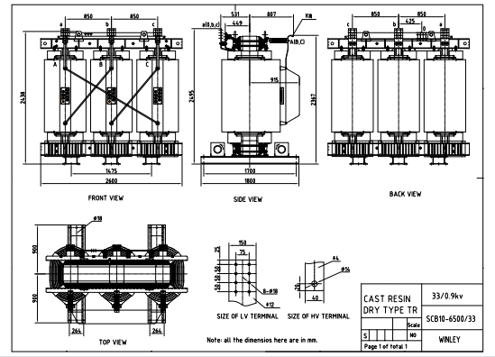6500K Трехфазный трансформатор сухого типа литая катушка Step Up трансформатор 33KV