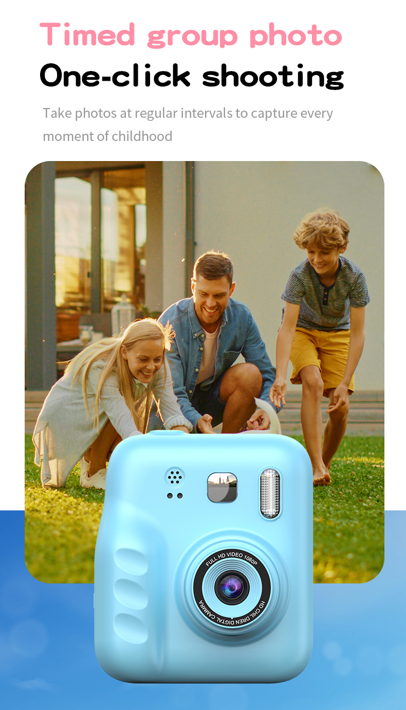 DLC Kids Instant Photo Thermal No Ink Printing Camera with LED Flash Dual Lenses2.0 Inch IPS Eye-Protect Screen 1080P Video