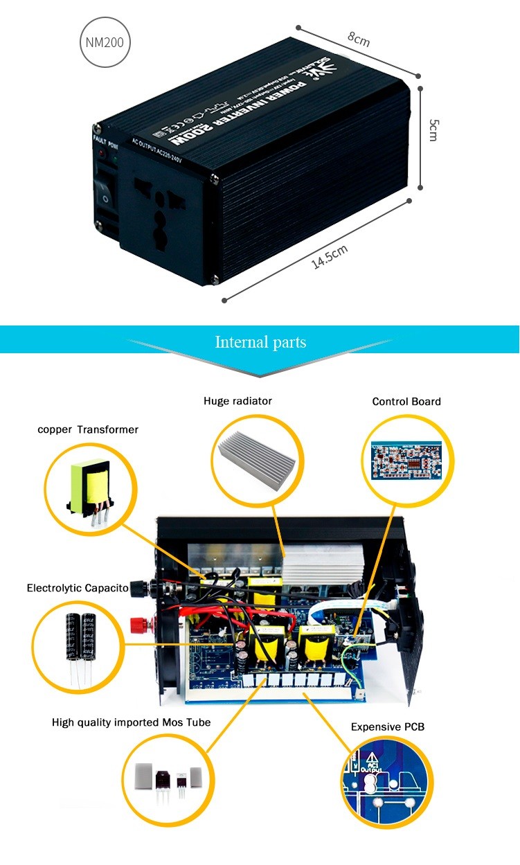 14.5x8x5CM доработанный DC инвертора 200W энергии волн синуса 12 вольта к AC 120 вольт