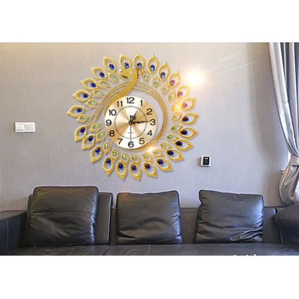 Luxury Peacock Design Metal Wall Clock Gold Plated For Home Decoration
