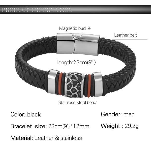 Fashion Jewelry Black Men Leather Bracelet With Magnetic Clasp Wholesale