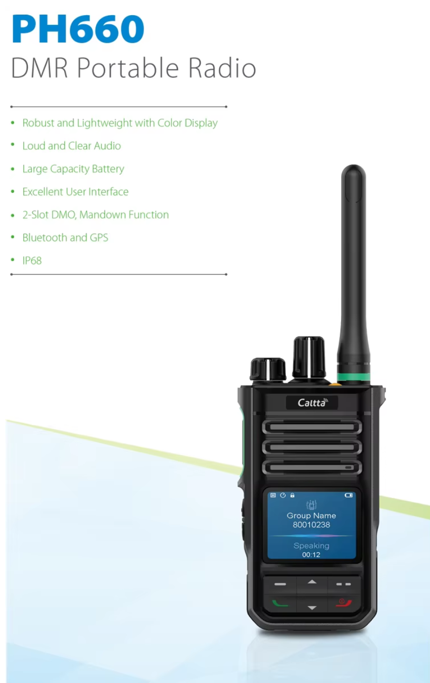 Caltta PH660 Digital DMR Handheld Walkie-Talkie IPX-8 Waterproof Two-Way Radio with 5W Output Power and 3000-3500mAh Battery