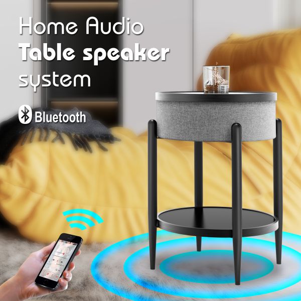 Customized Bluetooth speaker Modern Bedside Table Tempered Glass Wireless Charging Speaker two drawers