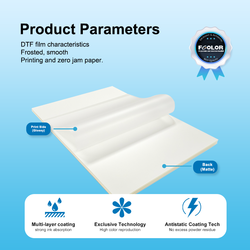 FCOLOR  Custom A4 A3 A3+ Dtf Paper Transfer Pet Film Sheets DTF Film for Dtf Printer Transfers Printing Machine I3200 Xp600