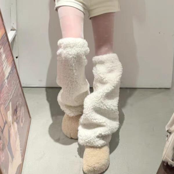 En hiver, des chaussures à jambes en peluche pour femmes, des chaussures à jambes en fourrure, épaisses, à la mode