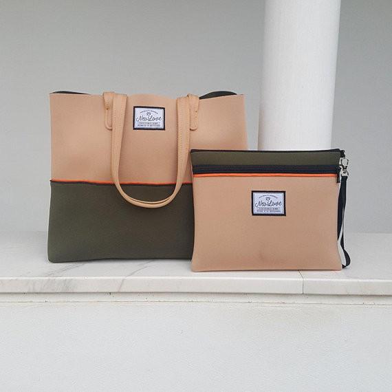 FREE SHIPPING, SALE Raspberry Pink neoprene beach bag, travel pouch and tote bag with purse, summer bag, tote bag, vegan
